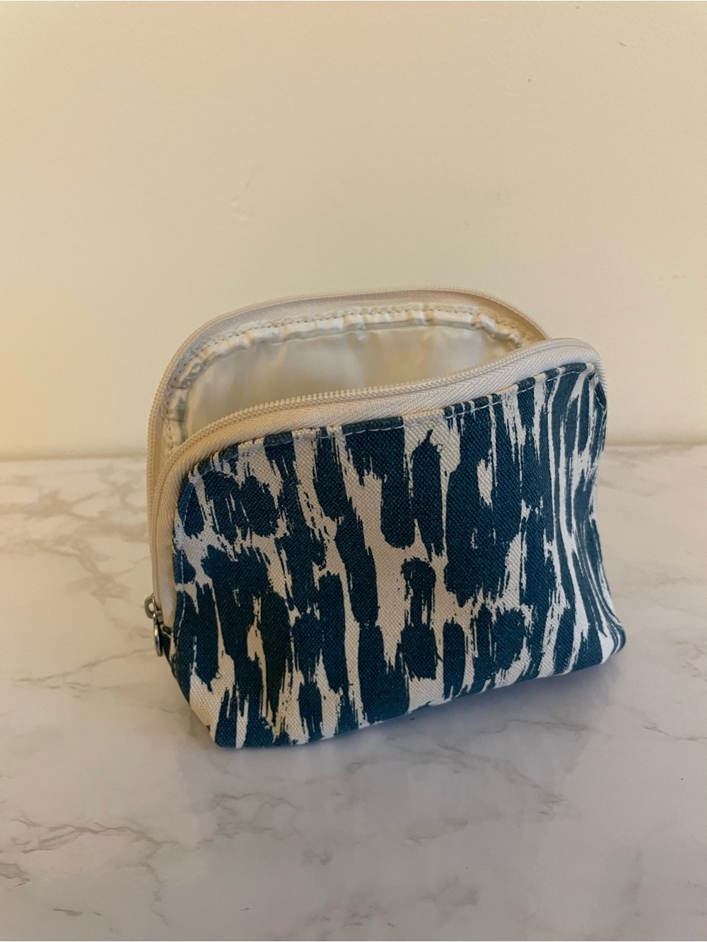 Origins Navy and Cream Abstract Zip Cosmetic Pouch